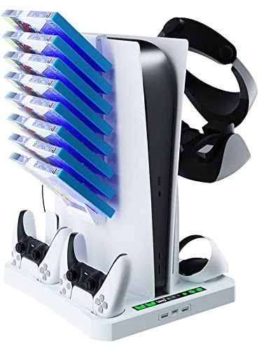 For PS5 Console Cooling Dock, PSVR 2 Handle Charging Dock, for PS5 Controllers Charging Station, VR Headset Game Disc Helmet Storage Rack