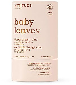 ATTITUDE Plastikfreie Windelcreme Bar mit Zink für Baby, EWG geprüft, dermatologisch getestet, vegan, geruchlos, 28.3 g
