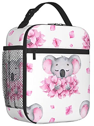 XVBCDFG Caja de almuerzo con estampado de koala rosa para hombres y mujeres, bolsas de almuerzo, cajas reutilizables con aislamiento, pequeña bolsa de almuer