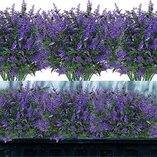 12 Pcs Artificial Lavender Flowers Plastic Artificial Plants Outdoor Fake Flowers UV Resistant Faux Flowers Plants Greenery Shrubs Bushes for Indoor Outdoor Home Garden Wedding Office Party Decoration