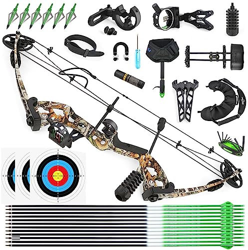 SHARROW Compoundbogenset 30-55lbs Einstellbarer Jagd Compound Bogen für Erwachsene und Anfänger, LH/RH (Linke Hand, Camo)