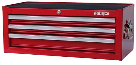 Workington Industrial 3 Drawers Portable Metal Intermediate Box, 26 Middle Tool Chest Cabinet with Ball Bearing Drawer Slides, Steel Tool Storage Box Organizer 4009 Red