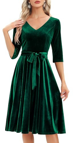 Bbonlinedress Medellång cocktailklänning för dam, pinup, ceremoni, bal, för bröllopsfest födelsedag, med 3/4 ärmar, V-ringning, L