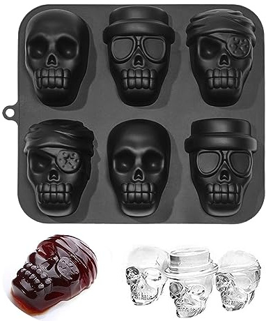 ZOOMPIL 3D Piratenschädel Silikonform, 6 Fächer für Halloween Party | Antihaft - DIY Zubehör, Karneval Geburtstags Party Whiskey-Cocktail-Eiswürfelherstellung Herstellung Kuchen Süßigkeitenformen