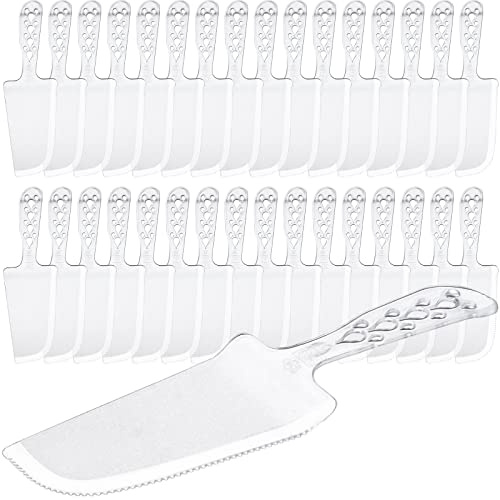 RUDFUZ 50 Pcs Disposable Plastic Cake Cutter and Server Clear Cake Plastic Server Cutter for Pie Tart Cake Dessert Pizza Pastry, Baking Cutter Holder Transfer for Kitchen Wedding