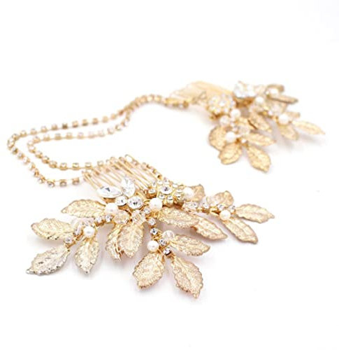 FRCOLOR Golden Leaf Kamm Kette Stirnband Von Retro Stirn Kopfschmuck Für Hochzeit Mode Stirnband Haar Zubehör Farbe