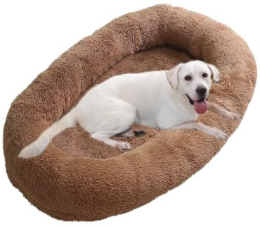 LINGXIYA Weiches Hundebett, Katzenkorb, Warme Bequeme Hundekörbchen, Rund Hundekissen, Waschbares Hundekörbchen, Flauschig Kissen für Kleine, Mittelgroße & Große Hunde, Katzen-90X65X20CM