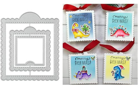 Qoiseys Metall-Stanzformen mit quadratischer Bordüre für Kartenherstellung, Stanzformen für Bastelarbeiten, Scrapbooking, Fotoalbum, dekoratives Papier, Basteln, Prägung