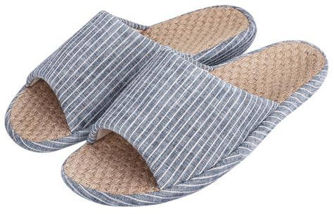 TCNGKIJIUK Hommes Pantoufles D'été en Lin Pantoufles Intérieur Antidérapantes Chaussures de Jardin Ouvertes à Rayures Pantoufles de Maison Confortables Respirantes