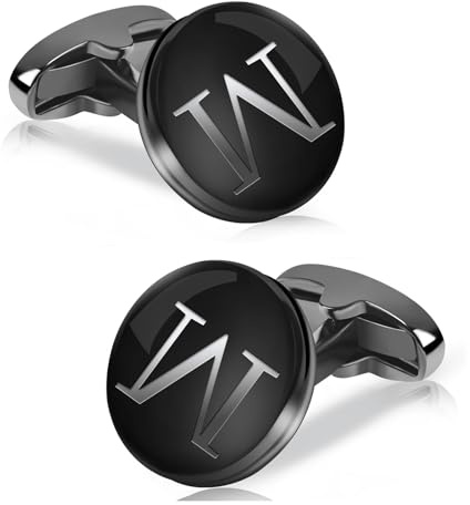 Manschettenknöpfe für Herren, Mr.Van Schwarz Round Classic Initialen Cufflinks Personalisieren Mit Buchstaben Hemd Hochzeit Geschäft Party Für Männer