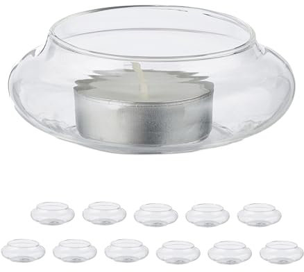 Relaxdays Teelichthalter schwimmend, 12er Set, Glas, Tischdeko Hochzeit, Pool & Teich, Schwimmteelichter, transparent