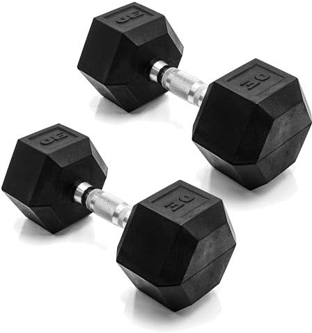 CAP Barbell 30 LB Rubber Coated Hex Dumbbell Hand Weight - Pair | Chrome Handle