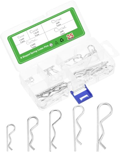 sourcing map 25Pcs 5 Sizes Zinc-Plated Carbon Steel R Shaped Spring Cotter Pins Set, R Clips Cotter Pin Spring Fastener for Household Appliances, Car Mechanics Repair (White)