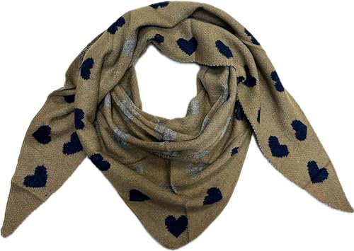 J26 XXL Dreiecksschal Herz Winter Unisex Dreieck Strickschal Schal Wolle Stola Tuch Stickschal (Khaki)