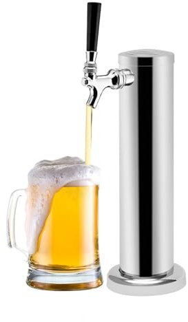Single Tap Draft Beer Tower Dispenser, Tabletop Beer Tower with Stainless Steel Spigot, Column Beer Dispenser Tower, for Lemonade, DIY Drinks, Fresh Fruit, 33x7.6cm, Silver