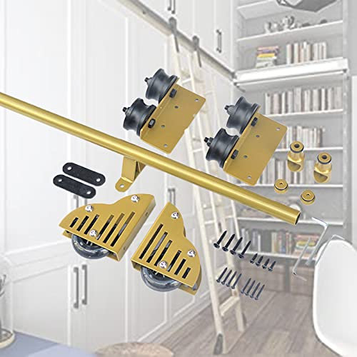 Einziehbare Rollleiter-Hardware-Bibliothek, Schiebeleiter-Hardware-Kit, für Zuhause/Innenbereich/Dachboden, 1 m Schiene + Verlängerungszubehör – Gold/16 Fuß/500 cm Schienen-Kit, 6,6 Fuß/200 cm