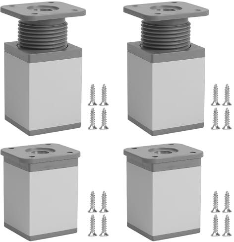 KINDPMA 4 Pezzi 6cm Piedini per Mobili Regolabili Altezza Gambe per Mobili in Alluminio Piedi per Mobili per Armadietto, Divano, Tavolo, Letto Gambe, Mobile TV, grigio opaco