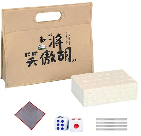 Mahjong Lekset, Bärbart Mahjong-set, Mahjong-spel för små familjer, Mahjong-spel, bordsspel inkluderar duk, packväska, tärning, plattlinjal
