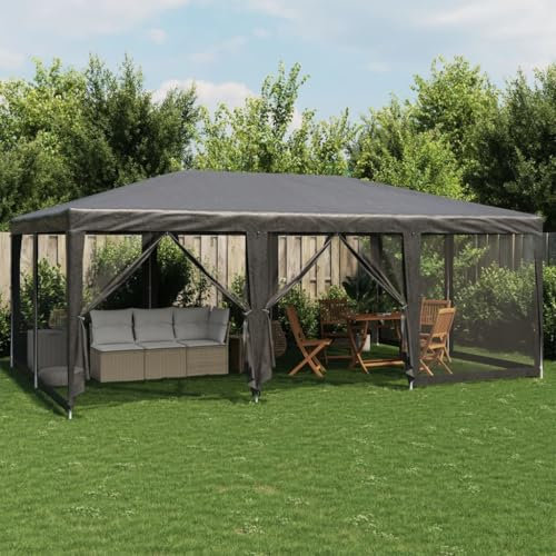 Gecheer Tenda per Feste con 10 Pareti in Rete Antracite 6x4 m in HDPE,Tendone per Feste,Tenda per Feste,Gazebo,Gazebo da Giardino Esterno, Gazebo Pieghevole da Giardino