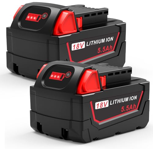 LabTEC 2 paquetes de batería de iones de litio 5,5 Ah para Milwaukee M18, compatible con 48-11-1815, 48-11-1820, 48-11-1830, 48-11-1840, 48-11-1850