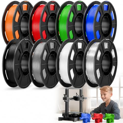 Creality Lot de filaments PETG, 8 couleurs au total, 2 kg, filament PETG pour imprimante 3D de 1,75 mm, scellé individuellement sous vide, convient à la plupart des imprimantes 3D FDM