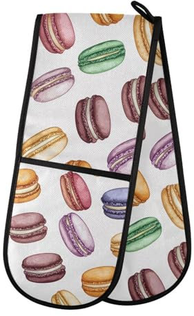 Ofenhandschuhe, doppelte Ofenhandschuhe, Macaron, Kekse, weiß, hitzebeständig, gesteppt, für Grillen, Backen, Küche, Kochen, Handschuhe