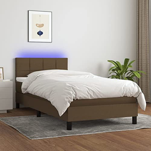 Juroupi Boxspringbett mit Matratze & LED Bett Mit Bettkasten Bett Boxspringbett Betten Boxspringbett Mit Matratze Dunkelbraun 100x200 cm Stoff - 3133136