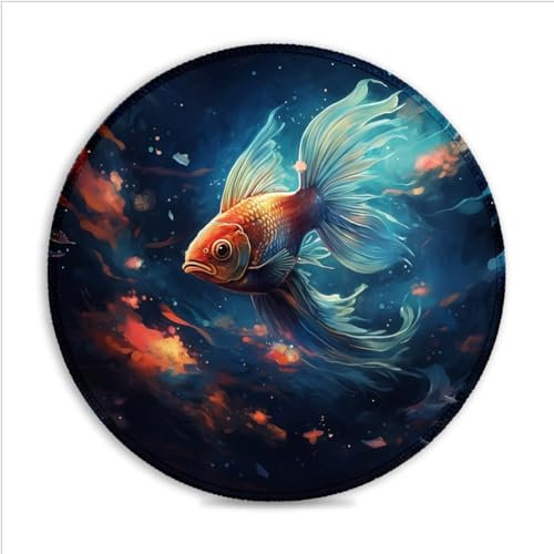 Tappetino per mouse per gioco Galaxy Goldfish (20 x 20) cm 7.87 (in) Tappetino per mouse rotondo tappetino per mouse bordo cucito tappetino in gomma impermeabile antiscivolo per mouse Laser/ottico