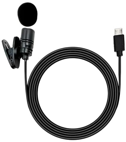 NHQZ Microfono Lavalier,1.5 m Microfono a Clip Plug & Play,per Android,Action Camera,DV Sportivo(Android Micro Spina a 5 Pin)