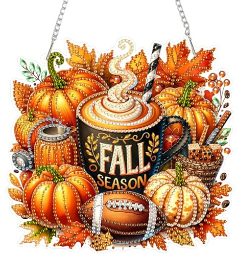 DOMROM Herbst Diamond Art Painting Anhänger, Kürbis Diamond Painting Fensterbilder Anhänger, Diamond Painting Hängende Ornament für Kinder Erwachsene Diamant Malerei Basteln Tür Wand Fenster Deko