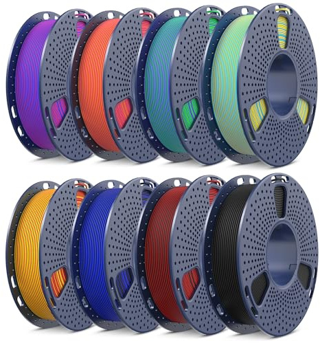SUNLU Bicolore Filament PLA Matte 1.75mm Pack 2KG, PLA Filament pour Imprimante 3D Matte avec Dégradé de 2 Couleurs, Emballé Individuellement, 0.25KG/Bobine, 8 Bobines (1 Noir + 7 Bicolores)