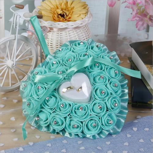 Cuscino per anelli a forma di cuore, per matrimoni, con scatola trasparente per anelli, scatola portaoggetti creativa (verde)
