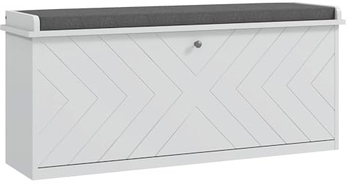HOMCOM Shoe Bench for Hallway, Shoe Storage Bench with Seating Cushion, Flip Drawer and Adjustable Shelf for 10 Pairs of Shoes, White