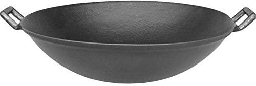 GAOAZHEN Wok Tradizionali in Ferro, Wok Grande in Ferro Antiaderente Sicuro per fornelli a Gas, pentola in ghisa con Fondo Tondo, 34 cm