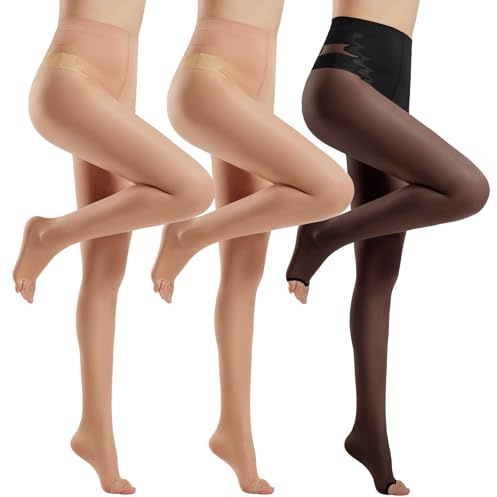 Yilanmy Toeless Pantyhose Sheer Tights for Women 20D Open Toe Pantyhose High Waist Nylons 3 Pairs