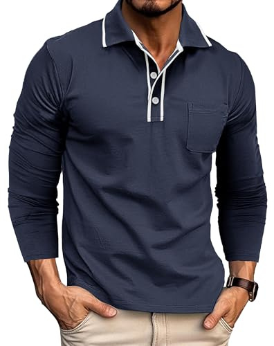 Gleam Ledra Poloshirt Herren Kurzarm Klassisches Baumwollmix Golfshirt Polohemd mit Knopfleiste