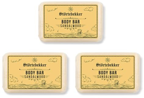 Störtebekker® Premium Body Bar Sandalwood (3x) | Solid Shower Gel Men | Solid Shower Soap Men & Women | Natural Cleaning, Wonderful Fragrance | Handmade & No Additives (3 x 120 g)