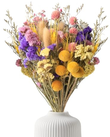 12 Stück Trockenblumen Groß Natürlichen Getrocknete Blumen Lang Trockenblumenstrauß Eukalyptus Gesteck Vergissmeinnicht Trockenstrauß Herbst Dried Flowers Pampasgras Deko für Tischdekoration