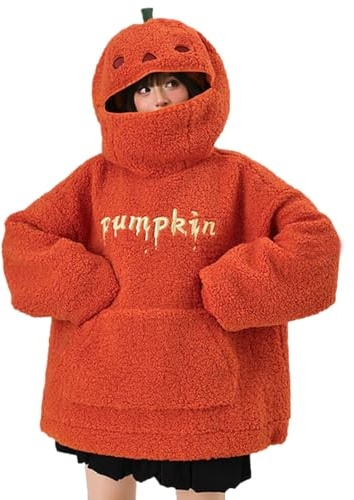Women's Halloween Print Pumpkin Head Hoodies With Pocket Autumn Pullover Oversize Loose Fit Sweatshirts Fashion Comfy Plus Size Blouses for Women Soft Warm Cosy Tops
