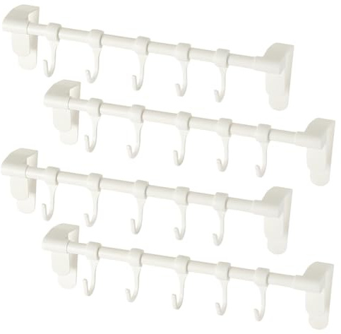 ZSUIQIN 4St Küchen Hakenleiste ohne Bohren, Beweglicher Wandhaken, mit 20 Haken für Küchenutensilien,Küchenutensilien-Organizer-Rack,Küchenutensilienhalter (Weiß)