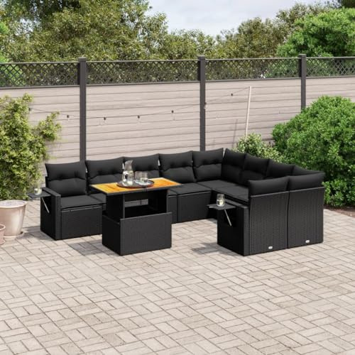 Qnhdfrt Set di divani da giardino, 10 pezzi, in polietilene, per esterni, con cuscino e tavolo pieghevole, per terrazza, balcone, giardino