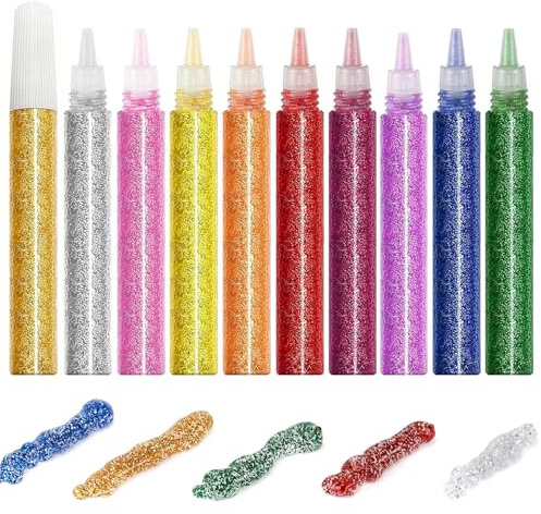 10 penne con colla glitterata, 10 colori per creazioni artistiche, glitter per artigianato, decorazioni natalizie, progetti fai da te, scrapbooking, creazione di biglietti B0G4K834QJ