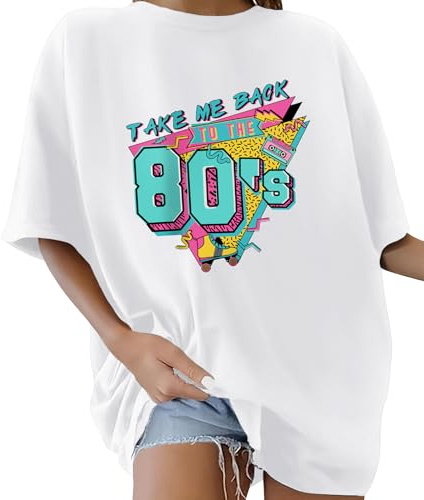 Lonya Women's T-Shirts Oversized Tops for Women 80s Letter Printed Round Neck Y2k Butterflies Bow Tie Animals Flower Graphic Tee Vintage Ladies Short Sleeve Retro Summer Casual Baggy Cotton Tee Tops