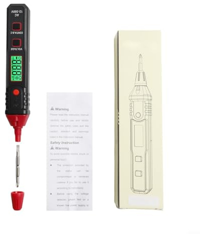 Yhenlovtt Testeur de tension AC 12–300 V non avec écran LCD, détecteur de fils vivant/neutre, tête de tournevis et alarme sonore pour tests électriques