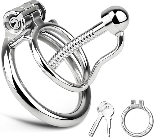 Gabbia di castità con tappo uretrale, gabbia di castità in acciaio inox con anello di bloccaggio per uomini, traspirante e impermeabile, tubo cavo per una facile minzione (40mm,1)