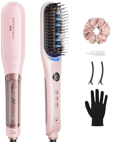 Wavytalk Cepillo alisador de vapor Steambrush Pro 4 en 1 para mujer, reduce el daño por calor con vapor e iones, peinado rápido, brillo sin encrespamiento, voltaje dual, Rosa