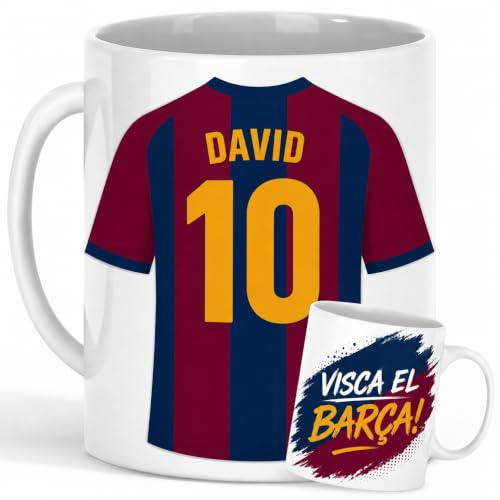 Genérico Taza Cerámica Personalizada de Fútbol con Nombre y Número | Más de 10 Diseños, Apta para Microondas, Apta para Lavavajillas, Nombre y Número Custom, Varios Equipos Disponibles