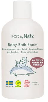 Eco by Naty, Baby Badeschaum, Ökologische pflanzliche Inhaltsstoffe mit 0% Parfüm, Hypoallergen und dermatologisch getestet, 200 ml Flasche