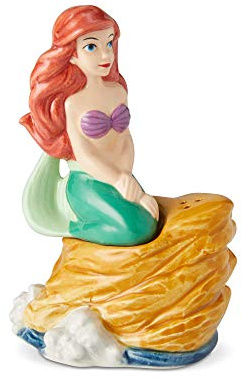 Enesco 6002273 - Saliera e pepiera Disney in ceramica, motivo: Ariel su roccia, multicolore