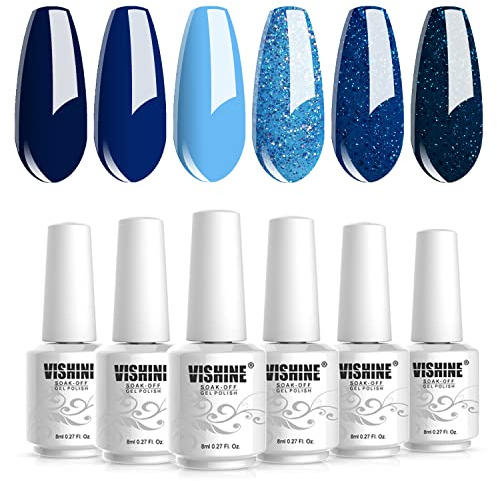 Vishine 6 x Gel-Nagellack, semi-permanent, 8 ml, Blau, Türkis, Grün, Soak-Off, UV, LED, Nagellack, Gel, Nail Art, mit Geschenkbox